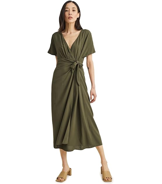 Damen Kleid V-Ausschnitt Midi Kleider