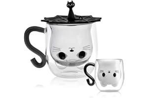 Yuragim Tazza Gatto, Graziosa Tazza per Gatti a Doppia Parete Vetro, per Latte, Cappuccino,Tazze da tè, Bicchieri da Caffè, Idee Regalo Donna Amica Donne e Amanti dei Gatti per Natale Compleanno