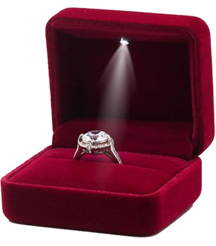 Écrin à Bague Avec éclairage LED - Boîte à Bijoux Rouge Velours, Présentation élégante Pour Alliance Ou Bague De Fiançailles
