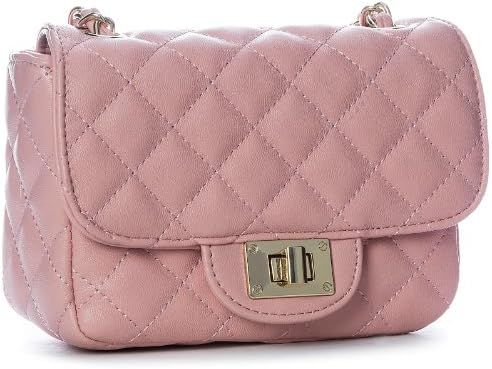 Chic Women's Small Quilted Bag with Gold Chain (Pink)