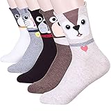  Happytree Damen Crew-Socken 3-6 Stück, lustige coole Katzen, Hunde, Cartoon-Design, gute Geschenkidee, Einheitsgröße Gr. Einheitsgröße, Necklace 5 Pairs