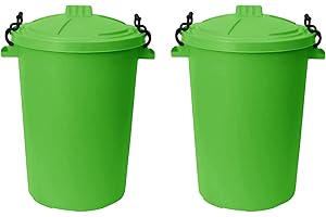 M1SS (Set of 2) 50 Litre Heavy Duty Plastic Clip Lock Lid Bin Indoor or Outdoor Rubbish, Dustbin, Trash, Waste or Storage of Animal Feed. (Lime Green)