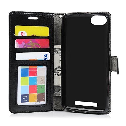 Wiko Lenny 3 Flip Hülle Wiko Lenny 3 Hardcase YOKIRIN Premium Crazy Horse PU Leder Schutzhülle Wallet Case Brieftasche Flipcase Klapptasche Schale Portemonnaie Lederholster Backcover mit Karteneinschub Standfunktion und Magnetverschluß Schwarz - 7