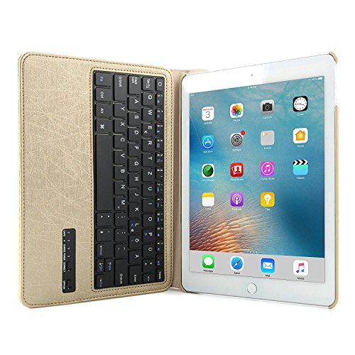 Ipad 9.7 Bluetooth Tastatur Hülle, Boriyuan 360 Grad drehbar Leder Case Schutz Tasche Cover mit Bluetooth Wireless Tastatur (Deutsche QWERTZ) keyboard case für Apple iPad 9,7 Zoll 2017 (Gold) - 7