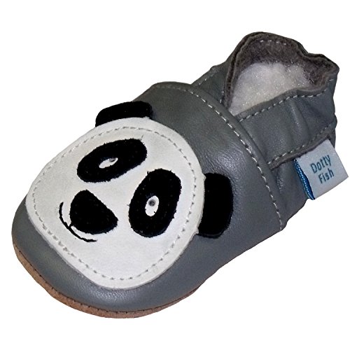 Dotty Fish, Girls and Boys, Soft Leather Baby Shoes. Grey Panda available in 0-6 Months to 2-3 Years.