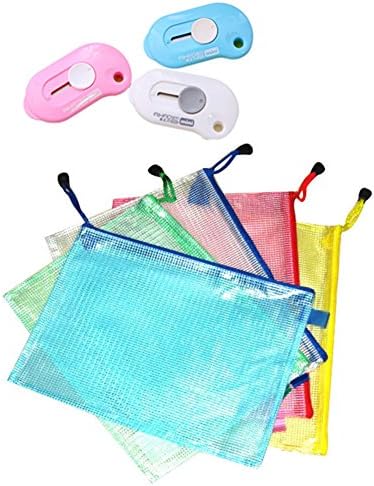 Aipark 10Pcs A4 Mesh Document Bag Transparent Plastic Portable Folders File Bags with 3Pcs Mini Cutter