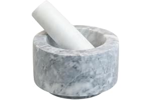 MOON HOME Mörser mit Stößel - Meteor white, aus weißem Marmor/Stein, Hochwertiger Steinmörser für Gewürze & Kräuter – Rutschfest & robust – Naturstein Küchenhelfer, Ø 13 cm x 8 cm