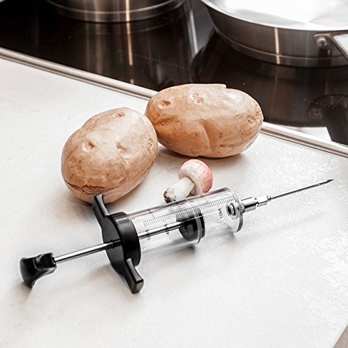 Set Edelstahl Bimetall Einstich – Braten – Fleisch Thermometer und Marinier / Marinaden / Fleisch / Gewürz Spritze . Einstichthermometer Analog Temperaturanzeige bis 118 °C Analog - 4