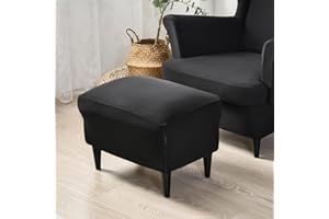 Highdi Ottomane Schonbezug Hockerbezug, Einfarbig Hocker Husse für Fußhocker Rechteckig, Stretch Bezug Ottomane Abdeckung Überzug Hocker Protector Waschbar Hockerabdeckung (Schwarz,Hockerbezug)