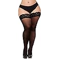 YOGINGO Sheer Lace Top Thigh High Stockings for Women - Silicone Bands Hold Up Lingerie Elegant and Comfortable(1 pair)