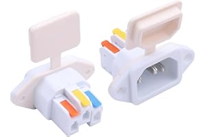 JSADZKJ 2-Pack IEC320 C14 Terminal Block Socket,IEC C14 AC Power Plug 10A/250V, 3-Pin Terminal Straight-Through Adapter Plug Power Socket,Suitable for Computer Cabinets,Printers (White)