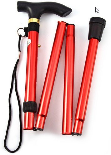 Ducomi® Canne Pliante Pliable Ajustable de 82 à 92 cm en Aluminium - Légère, Portative et Durable - Comprend une Courroie d'Expédition (Red)