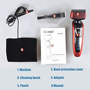 Kemei 4D Waterproof Electric Razor Reciprocating Double Head Rechargeable Intelligent Shaver Face Care Tools km-5887 Red… - Image 8