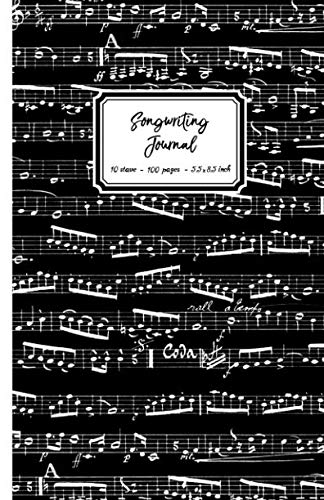 Songwriting Journal: alternating Blank Sheet Music & Lined Paper for lyrics, 10 stave Manuscript Paper & college ruled paper, Song Writing A5 Music Notebook (5.5x8.5 Black), Perfect Bound Softcover