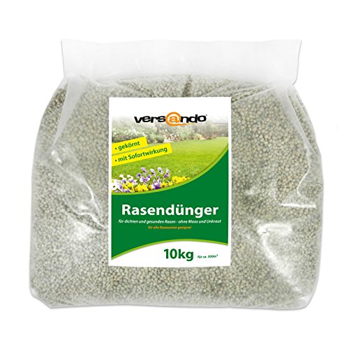 Ab nur 1,19 € / Kg - Versando Rasendünger 10 Kg für ca. 300m² sattgrünen Rasen - ohne Moos und Unkraut, NPK-Dünger mit Sofortwirkung