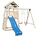 Produktbild Spielturm mit Rutsche und Doppelschaukel, Kletterwand und Rutschstange
