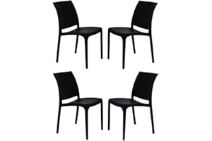 LIBEROSHOPPING.EU - LA TUA CASA IN UN CLIK Silla apilable de polipropileno moderna para interiores y exteriores jardín, bar, cocina, modelo Volga (negro, 4 sillas)