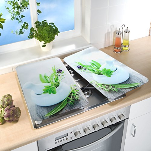 WENKO 2552420500 Herdabdeckplatte Universal Kräutergarten – 2er Set, für alle Herdarten, Gehärtetes Glas, 30 x 1.8-4.5 x 52 cm, Mehrfarbig - 3