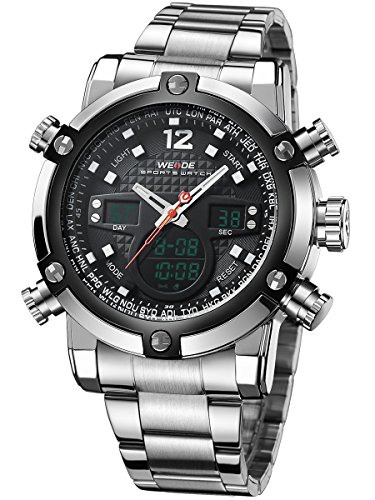 Alienwork DualTime Analog-Digital Armbanduhr Chronograph LCD Uhr Multi-funktion schwarz silber Metall OS.WH-5205G-01 Alienwork DualTime Analog-Digital Armbanduhr Chronograph LCD Uhr Multi-funktion schwarz silber Metall OS.WH-5205G-01