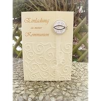 Einladung Einladungskarte Kommunion Konfirmation Fisch gold creme beige