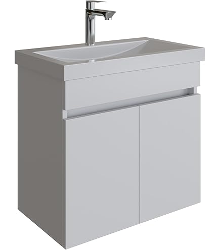 Modulo Badkamermeubel Met Wastafel | 60 Cm Hoogglans Wit Lamel Front Solid Surface 1 Lade 124009