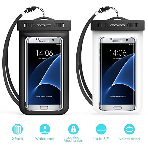 MoKo Custodia Impermeabile [2-Pack] con bracciale e fascetta da collo per iPhone 7 / 7 plus / SE / 6s Plus / 6s, Galaxy S7 / S7 Edge e altri dispositivi fino a 5.7