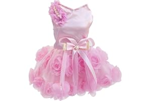 IZEFIA Vestido para Perros Falda de Lujo para Cachorros Ropa para Perros Vestidos de Princesa Vestido de Novia Vestido con Lazo Rosa para Perros Pequeños
