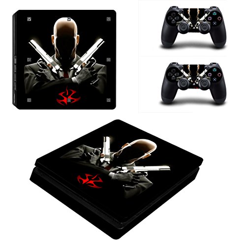 Preisvergleich Produktbild Playstation 4 Slim + 2 Controller Aufkleber Schutzfolien Set - Hitman / PS4 S