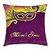 Produktbild Mardi Gras Throw Pillow Cushion Cover, Colorful Lace Style Corner Ornaments Calligraphy and Dotted Mask Design, Decorative Square Accent Pillow Case, 18 X 18 Inches, Purple Yellow Green
