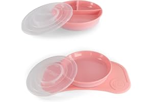 Twistshake Babygeschirr-Set Mini + Geteilter Teller | Baby-Saugnapfplatte + Baby-Tischset (31 x 17 cm) + geteilter Teller | BPA-frei | Trainingsplatte | Rosa