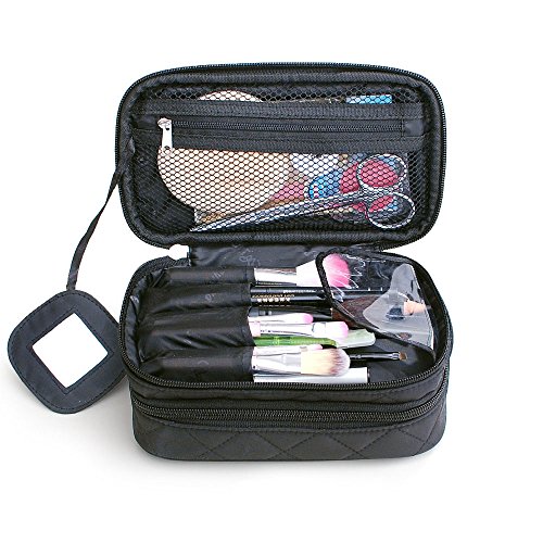 MLMSY Make-up-Tasche Make-up Pinsel Tasche Organizer Kosmetik Handtasche Schwarz Professionelle tragbare Double Layer Travel Wash Toilettenartikel Aufbewahrungsbox (Schwarz) - 9