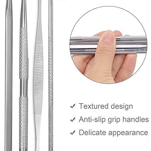 Mitesserentferner, Becoyou 5 Stücke Komedonenquetscher Set aus Edelstahl Nagelhautschieber Werkzeug Professionell Gesundheit Behandlung für Pickel Whiteheads Akne Extraktoren - 4