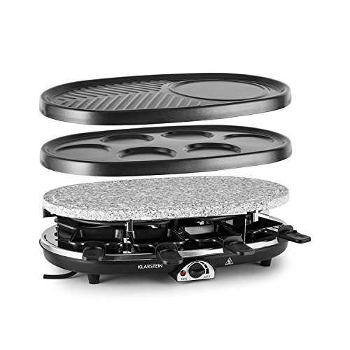 Klarstein All-U-Can-Grill Appareil à raclette multifonction (pierre à griller naturelle, plaque de grill, 1500W, 8 poêlons, revêtement anti-adhésif) 