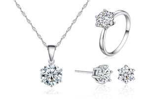 PULABO Splendido set di gioielli in argento con orecchini, bracciale, orecchini e anello regolabile per donne e ragazze, regalo di compleanno, comodo ed ecologico.