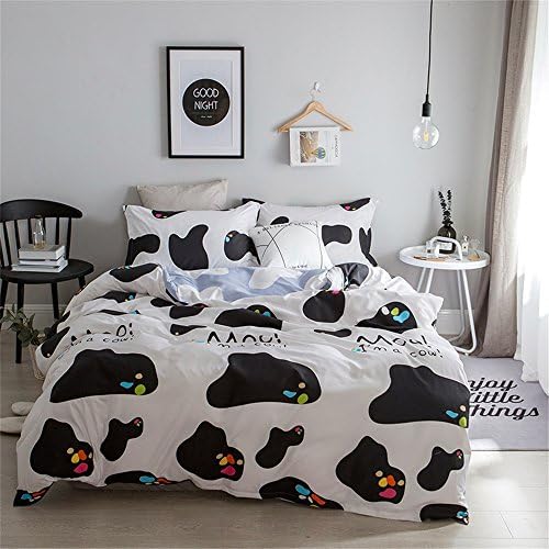 ZHIMIAN Bedding Reversible Color Block Dairy Cow Print Zipper Closure 3 Piece Duvet Cover Set(1 Duvet Cover + 2 Pillow Shams)(King,White)