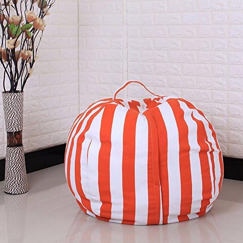 Plush toy Pouch Home Storage Bag/Large Capacity Spherical Canvas Bean Bag/ Stuffed Animal Storage Bean Bag Cover by - Clean the Room and Put Those Critters to Work for You(Orange stripes, 32 inch)