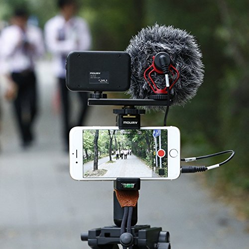 Smartphone Video Rig Mouriv Stabilizzatore di Muggine di Vlogging di Registrazione Filmmaking per iPhone 8 7 7s Plus Con Mini Cardioidi Microfono, Luce LED Video, Barra Estensione Allenamento Solido in Alluminio