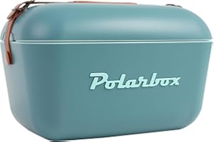 Polarbox Klassische Kühlbox mit Lederband, 20 l, Blau & Marine Rose, starre, wärmeisolierte Eisbox für Strand, Picknick und Party, umwandelbarer Deckel und Polypropylen-Isolierung