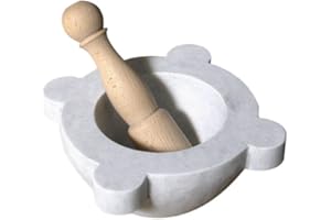 CBAM Mortaio da Cucina in Marmo Bianco con Pestello Legno White Marble Mortar 20cm