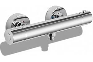 Auralum Mitigeur Douche Thermostatique, Robinet Douche avec Bouton Sécurisé à 38°C Anti-brûlure Mitigeur, Mitigeur pour Douche Murale Alliage, Contrôle de la température, Chromé