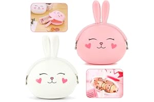 Porte Monnaie Silicone,BESTZY 2 Pièces Petit Portefeuille de Dessin Animé pour Cadeau d'anniversaire de Fête Entre Filles (Rose, Blanc)