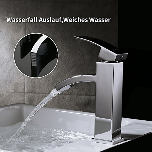 Homelody Chrom Wasserfall Armatur Bad Wasserhahn Einhebel Mischbatterie Badarmatur Waschtischarmatur Waschbeckenarmatur Einhebelmischer Waschtischbatterie für badzimmer - 4