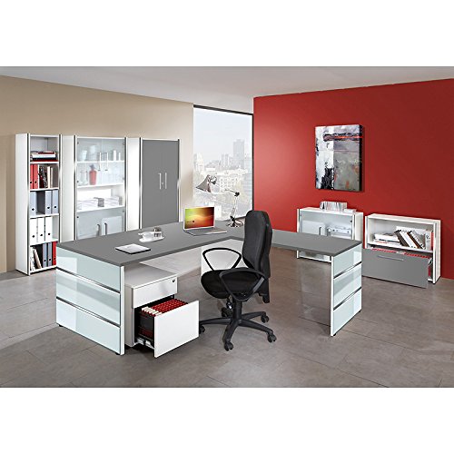 Büromöbel Set LUGANO257 grafit, weiß, Glas-Applikationen