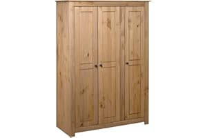 Hommdiy Kleiderschrank 3-Türig 118×50×171,5 cm Kiefer Panama Serie Braun