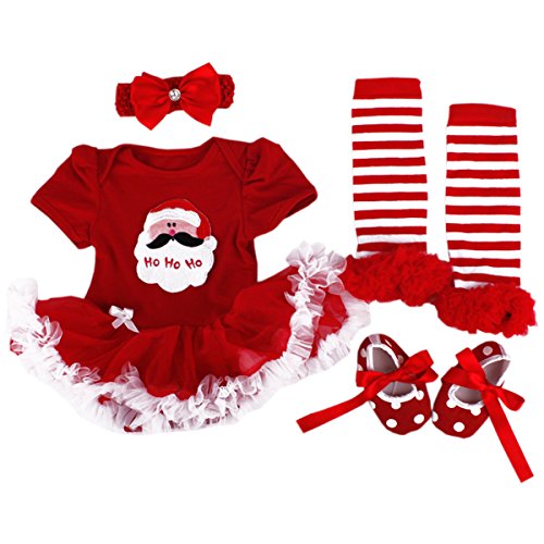 TANZKY® Lovely Baby Girls' Christmas Costume Festival Outfits Party Dress Clothes (Large, Red Santa)
