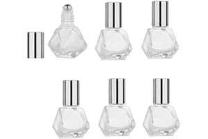 UPSTORE 6 botellas de rodillo transparente de vidrio con forma de 8ml botella enrollable vacía con bola de rodillo de acero frascos de cosméticos para aceites esenciales perfumes aromaterapia (Gorra de plata)