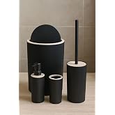 ARVALE Quardi Banyo Seti Modern &Ccedil;izgili - 7 L Kova 4 Par&ccedil;a Banyo &Ccedil;&ouml;p Kovası ve Aksesuar Seti (siyah)