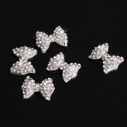3d nail art 5Pcs 3D Silver Alloy Rhinestones Bow Tie Nail Art Slices Glitters from Y2B