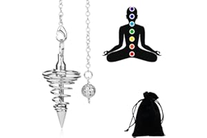 CJQRL Silber Metallpendel, Pendel Esoterik, Pendulum, Kugelpendel, mit Kette, für Radiästhesie Spitze Pendulum Healing Reiki Energietherapie Meditation Tensor(6)