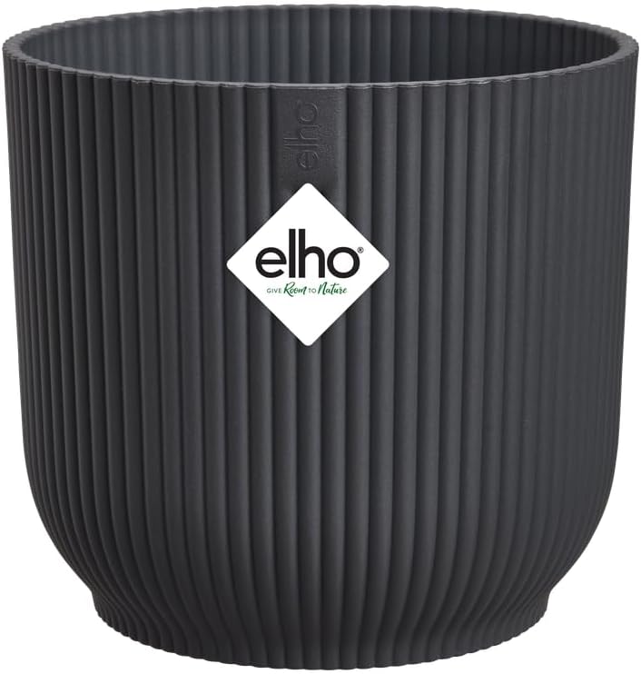 Elho Vibes Fold Round 16 - Macetero por Interior - 100% Plástico Reciclado - Ø 16.1 x H 14.8 cm - Negro/Anthracite